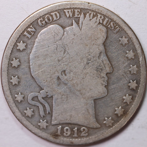 1912 Barber Half Dollar, About Good Circulated Coin, Store #H912.07