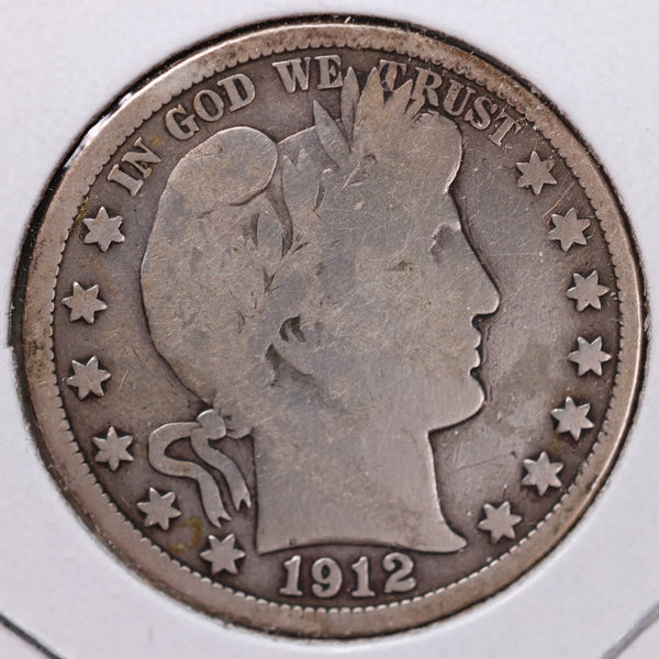 1912 Barber Half Dollar, Very Good Circulated Coin, Details - obv polished, Store #H912.08