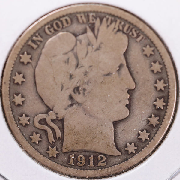 1912 Barber Half Dollar, Very Good Circulated Coin, Store #H912.09