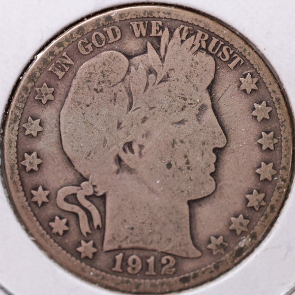 1912 Barber Half Dollar, Very Good Circulated Coin, Store #H912.10