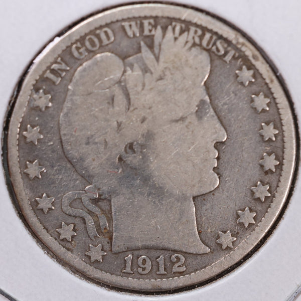 1912-D Barber Half Dollar, Very Good Circulated Coin, Details - rim dings, Store #H912D06