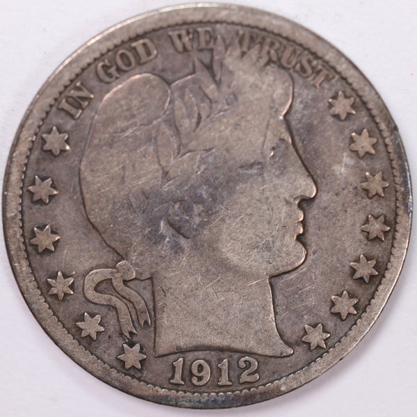 1912-S Barber Half Dollar, Very Good Circulated Coin, Store #H912S04