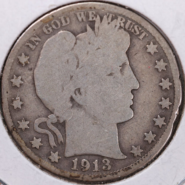 1913 Barber Half Dollar, Good Circulated Coin, Store #H913.04