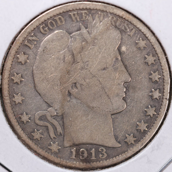 1913 Barber Half Dollar, Very Good Circulated Coin, Store #H913.05