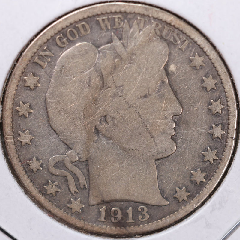 1913 Barber Half Dollar, Very Good Circulated Coin, Store