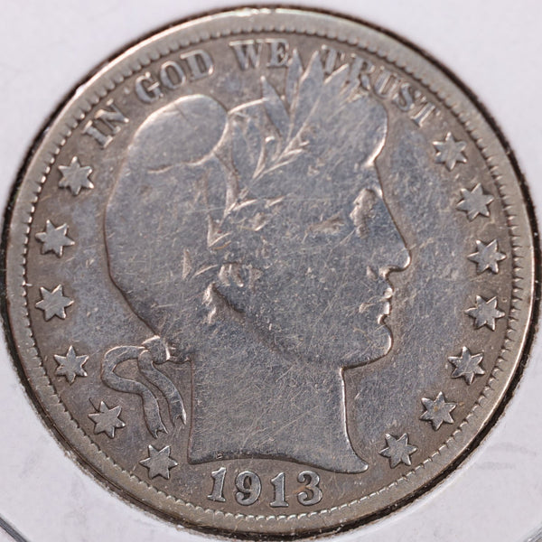 1913 Barber Half Dollar, Very Good Circulated Coin, Store #H913.07