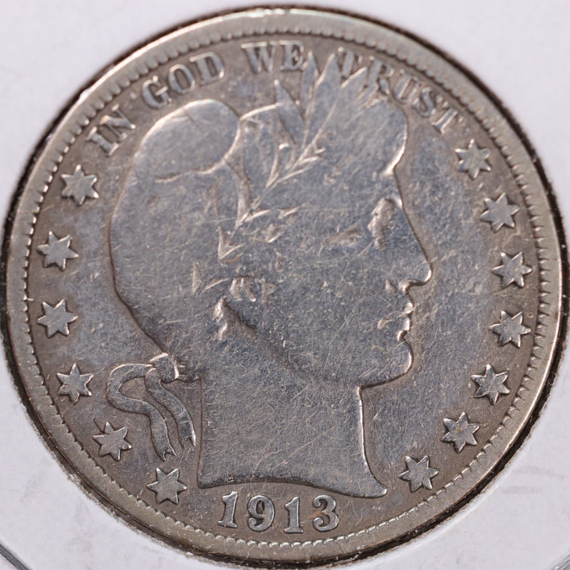 1913 Barber Half Dollar, Very Good Circulated Coin, Store