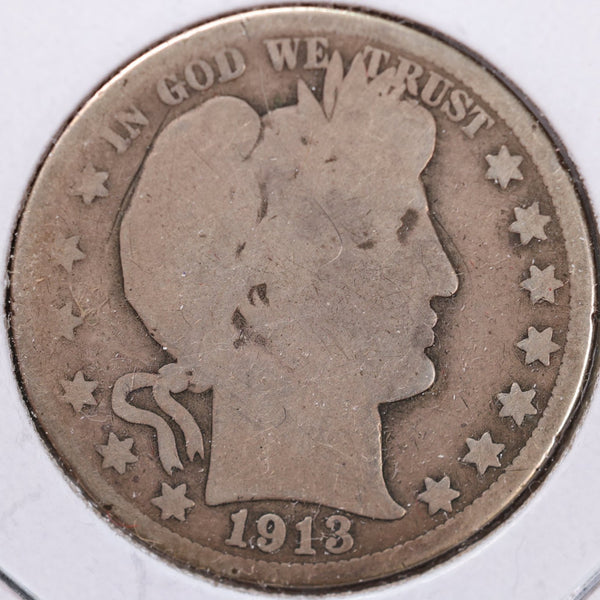 1913 Barber Half Dollar, Good Circulated Coin, Store #H913.08