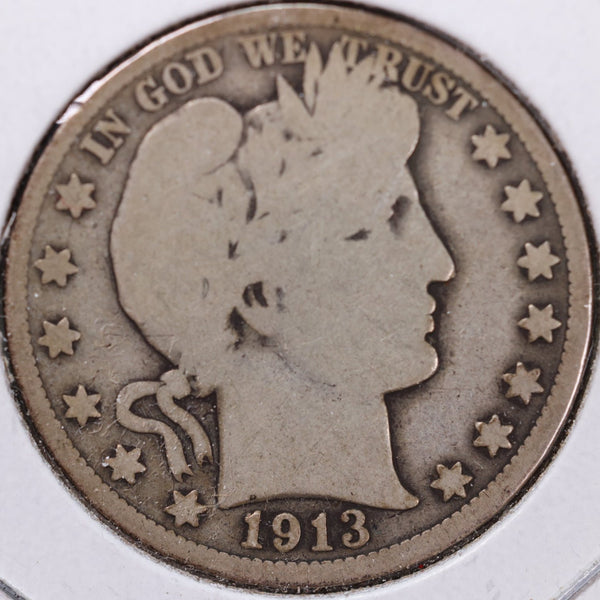 1913 Barber Half Dollar, Good+ Circulated Coin, Store #H913.10