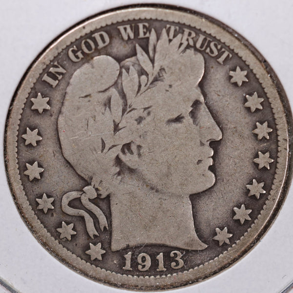 1913 Barber Half Dollar, Very Good+ Circulated Coin, Store #H913.11