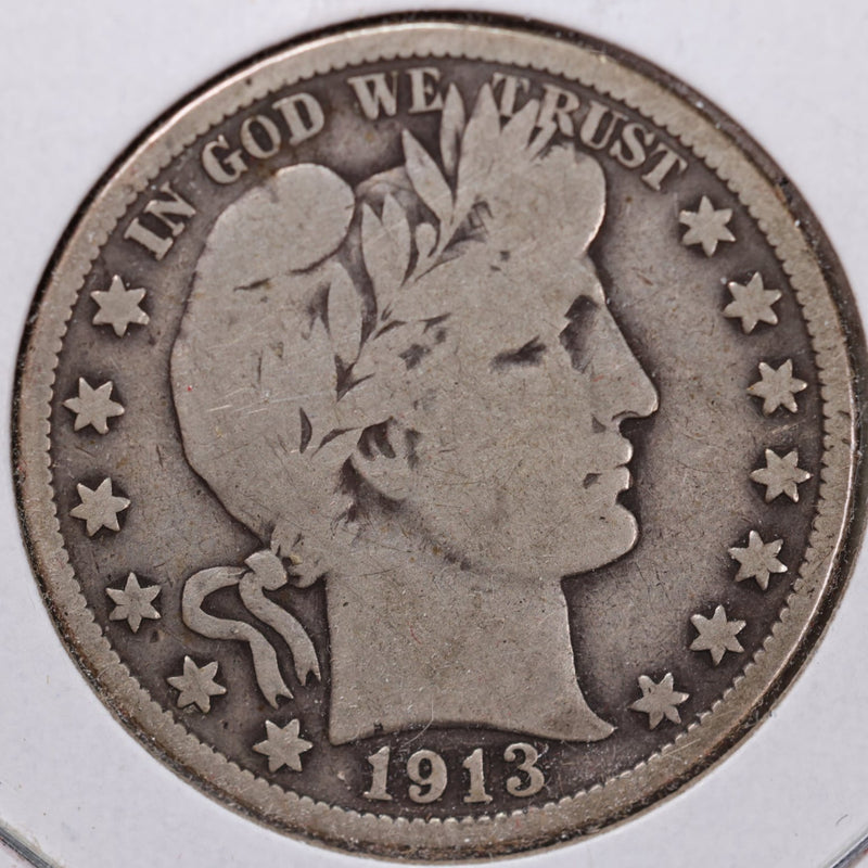 1913 Barber Half Dollar, Very Good+ Circulated Coin, Store