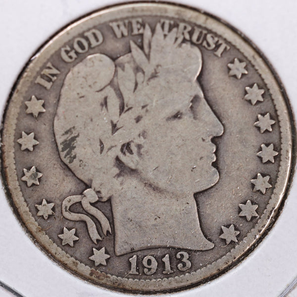 1913-D Barber Half Dollar, Very Good Circulated Coin, Store #H913D04