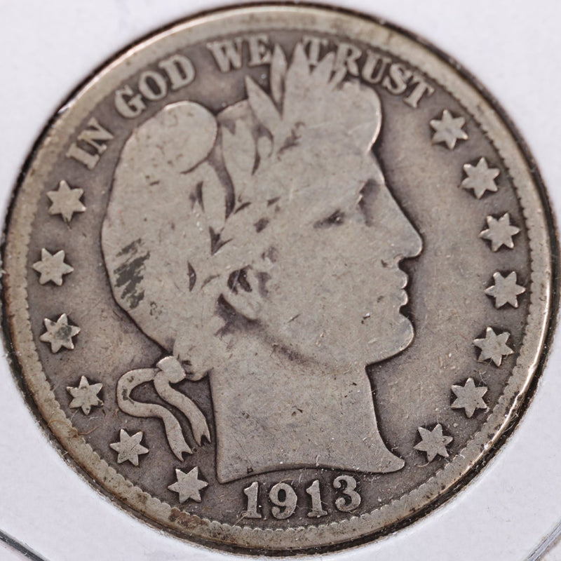 1913-D Barber Half Dollar, Very Good Circulated Coin, Store