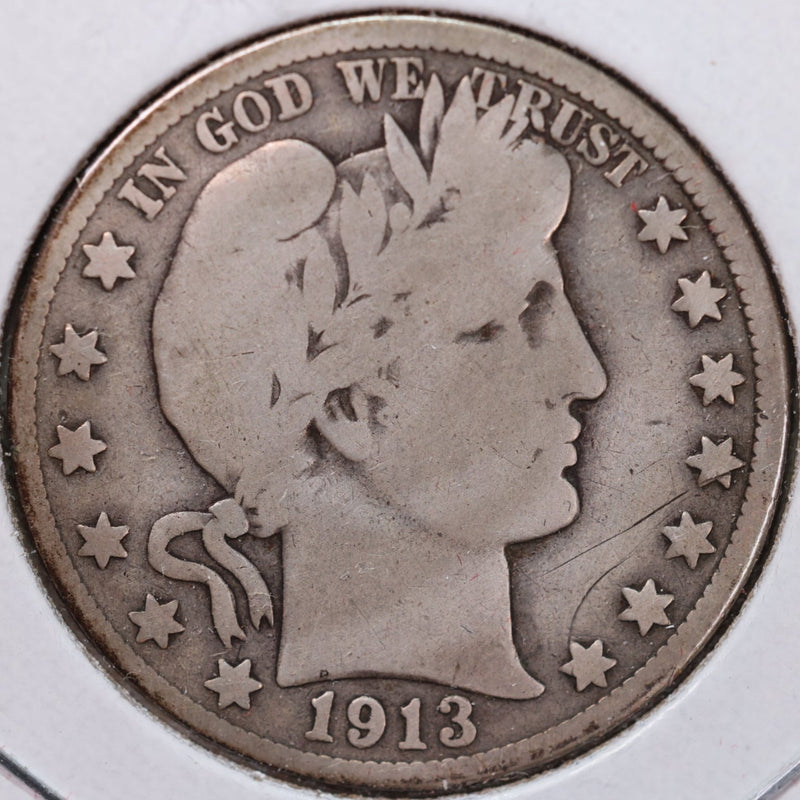 1913-D Barber Half Dollar, Very Good Circulated Coin, Store