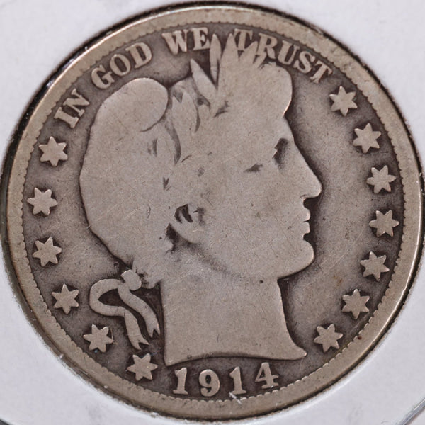 1914 Barber Half Dollar, Very Good Circulated Coin, Store #H914.02