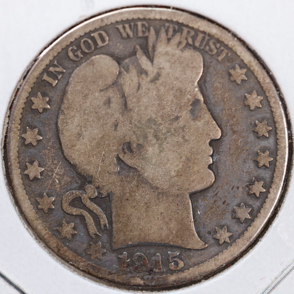 1915 Barber Half Dollar, Very Good Circulated Coin, Store #H915.02