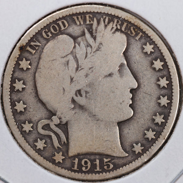 1915 Barber Half Dollar, Very Good Circulated Coin, Store #H915.03