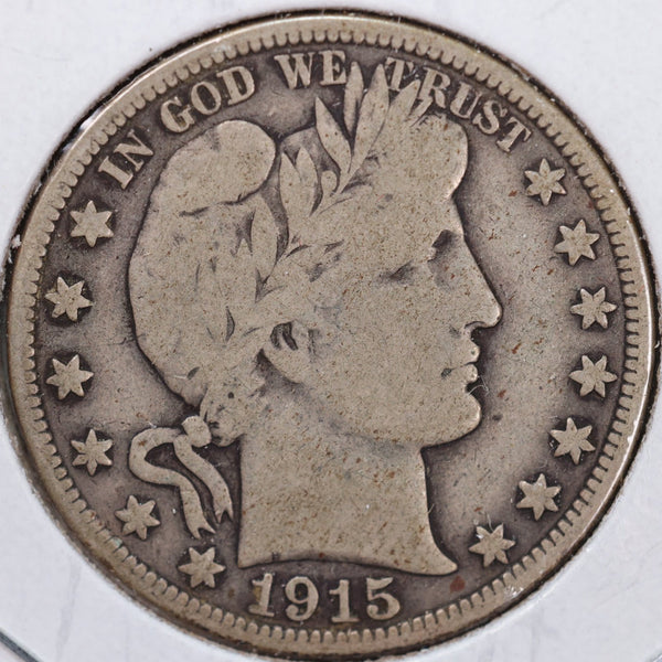 1915 Barber Half Dollar, Very Good Circulated Coin, Store #H915.07