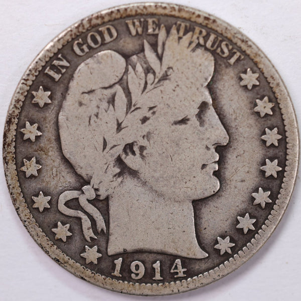 1914 Barber Half Dollar, Very Good Circulated Coin, Store #H914.04