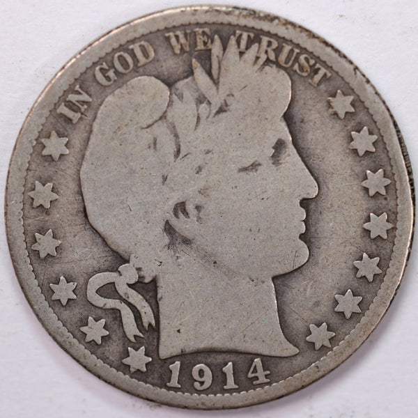 1914-S Barber Half Dollar, Very Good Circulated Coin, Store #H914S10