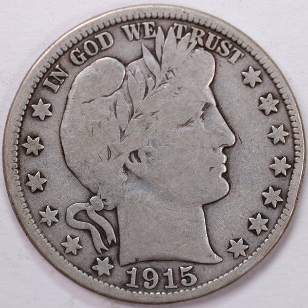 1915-D Barber Half Dollar, Very Good Circulated Coin, Store #H915D09