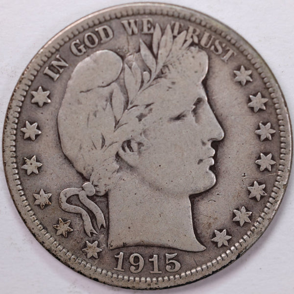 1915-D Barber Half Dollar, Very Good+ Circulated Coin, Store #H915D10