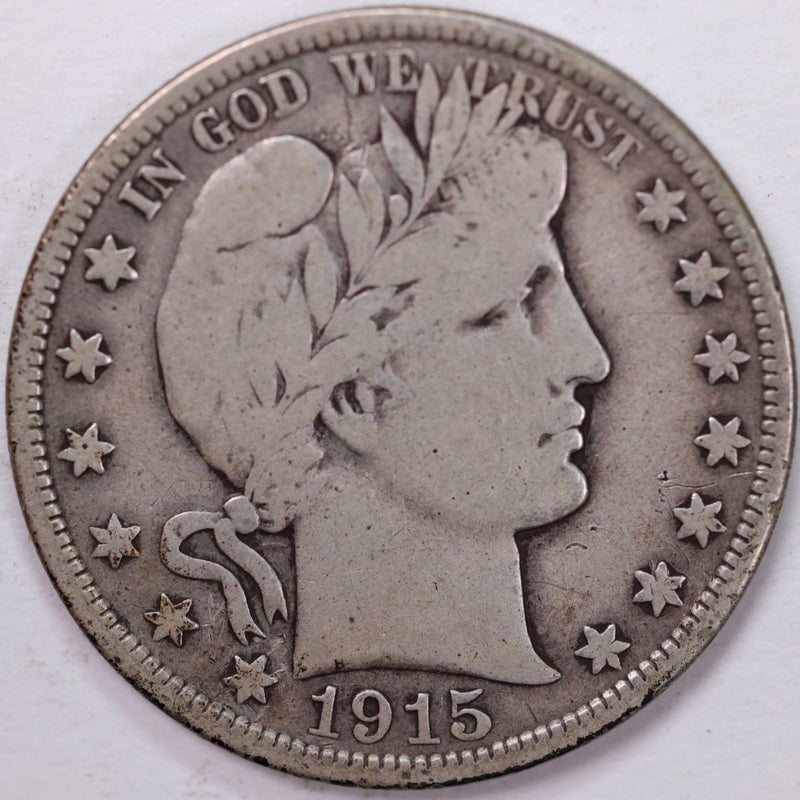 1915-D Barber Half Dollar, Very Good+ Circulated Coin, Store