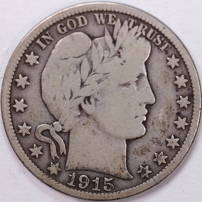 1915-S Barber Half Dollar, Very Good Circulated Coin, Store