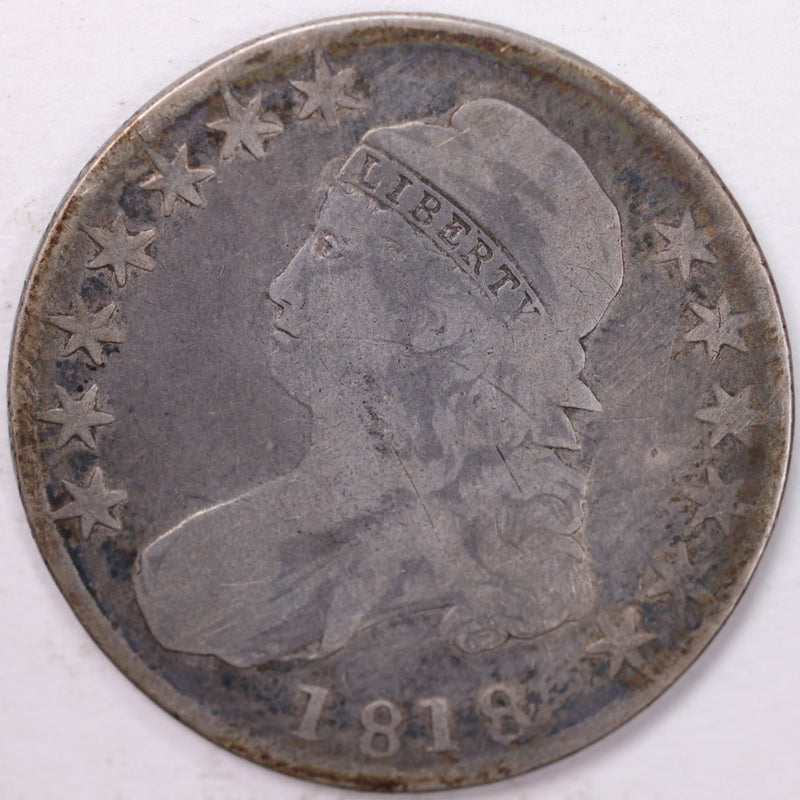 1818 Cap Bust Half Dollar, Very Good Circulated Coin, Store