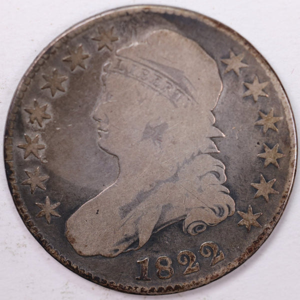 1822 Cap Bust Half Dollar, Good Circulated Coin, Store #H822.01