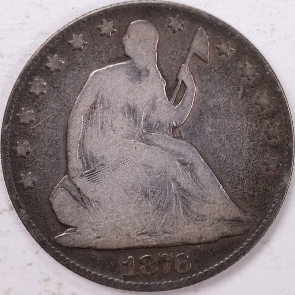 1876 Liberty Seated Half Dollar, About Good Circulated Coin, Store #H876.01