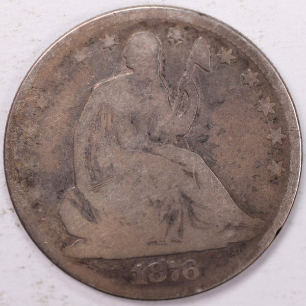 1876 Liberty Seated Half Dollar, About Good Circulated Coin, Store #H876.02