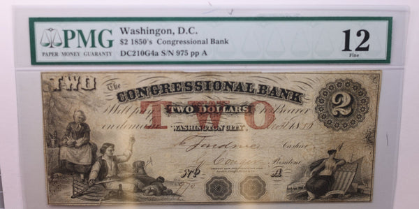 1856 $2, Congressional Bank., Wash D.C., Obsolete., #18280