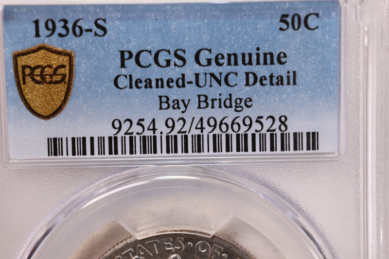 1936-S 50 Cent., Bay Bridge, Commemorative., PCGS UNC Detail., Store