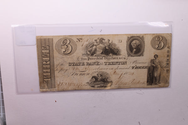 1824 $3, State Bank, Trenton, N.J., Obsolete., #NJ003