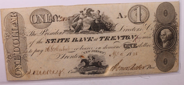 1828 $1, State Bank, Trenton, N.J., Obsolete., #NJ004