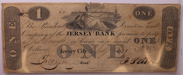 1825 $1, Jersey Bank, Jersey City, N.J.,  Obsolete Currency., #NJ007