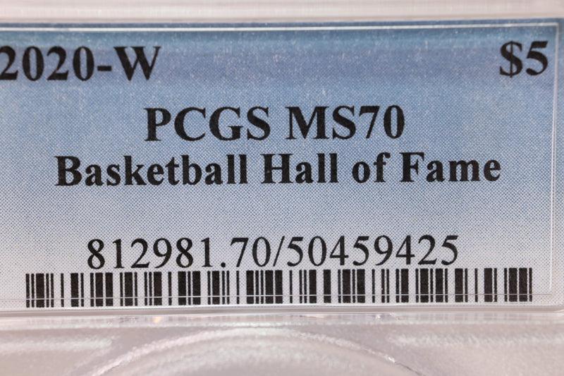 2020-W $5., Basketball Hall of Fame., Gold Commemorative., PCGS MS-70.,