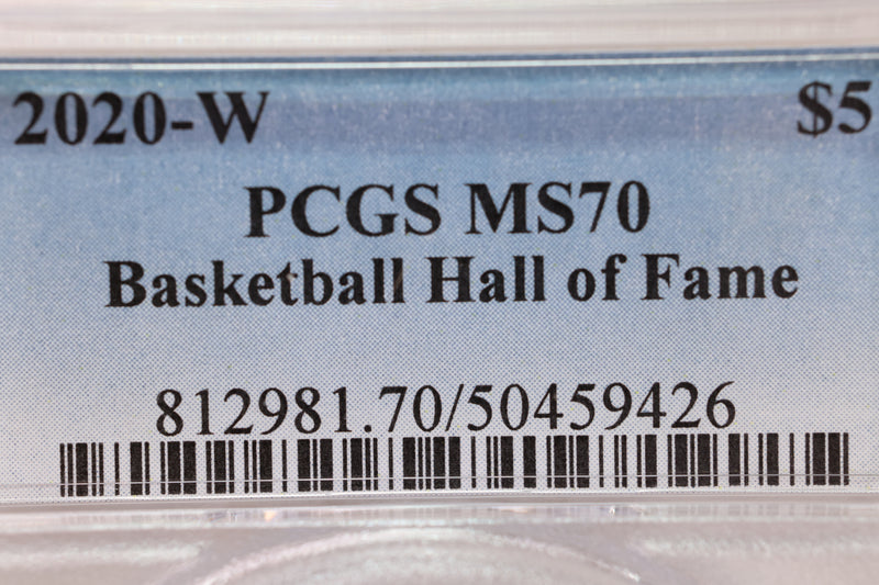 2020-W $5., Basketball Hall of Fame., Gold Commemorative., PCGS MS-70.,