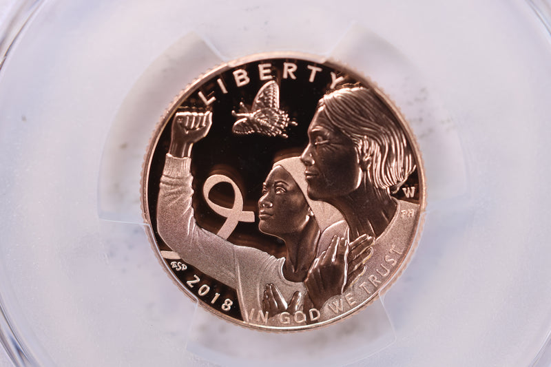 2018-W $5 Breast Cancer Awareness, ROSE GOLD., PCGS PR-70., Store