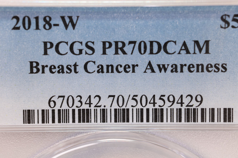 2018-W $5 Breast Cancer Awareness, ROSE GOLD., PCGS PR-70., Store