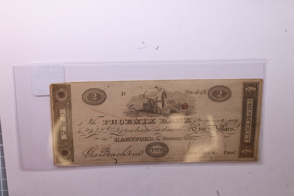 1818 $2, Phoenix Bank, Hartford, CT., Obsolete Currency., #OCT001