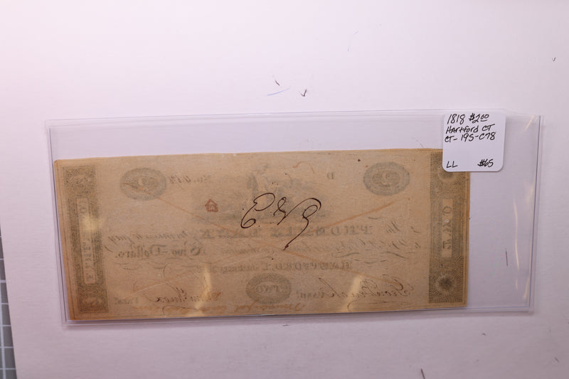 1818 $2, Phoenix Bank, Hartford, CT., Obsolete Currency.,