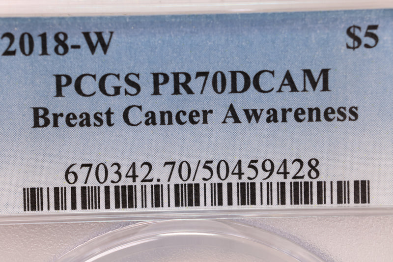 2018-W $5 Breast Cancer Awareness, ROSE GOLD., PCGS PR-70., Store