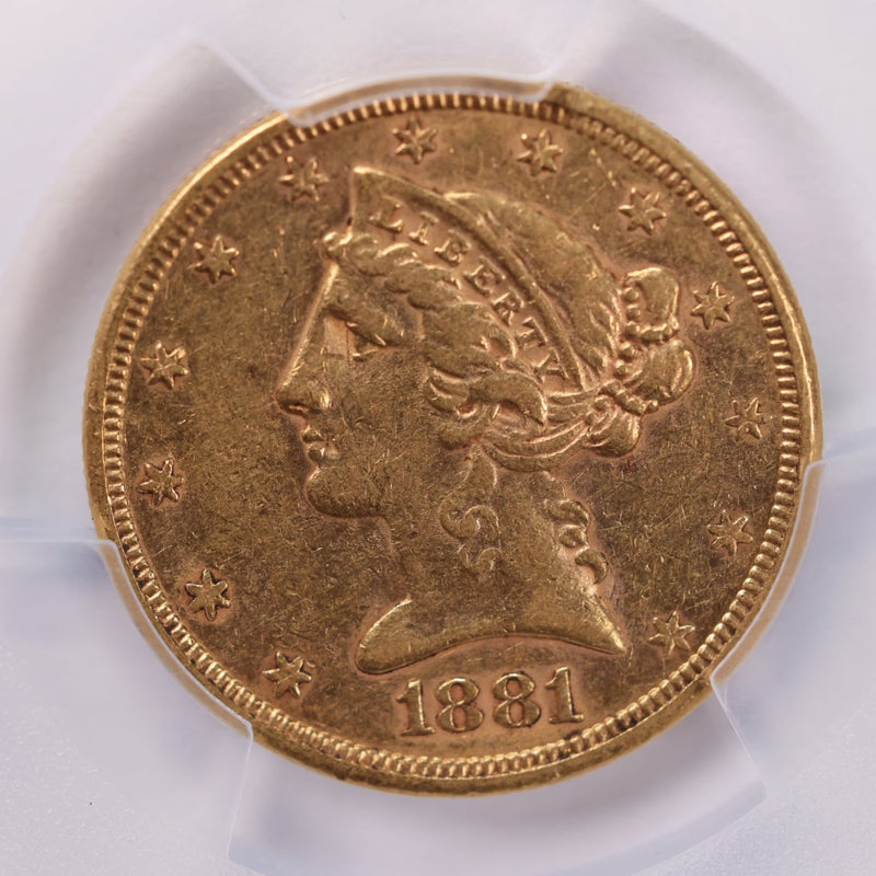 1881-S $5 Gold Liberty., 'Half Eagle'., PCGS AU-50., Store