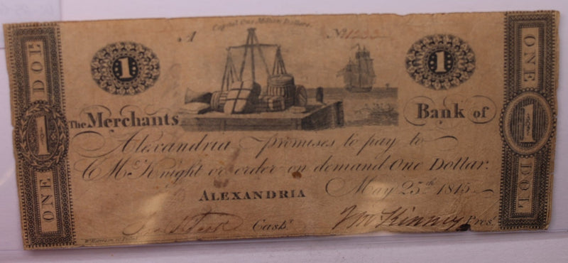 1815 $1, Merchants Bank of Alexandria, Wash D.C., Obsolete Currency.,