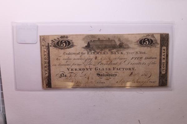 1814 $5, Vermont Glass Company., Obsolete Currency., #18343