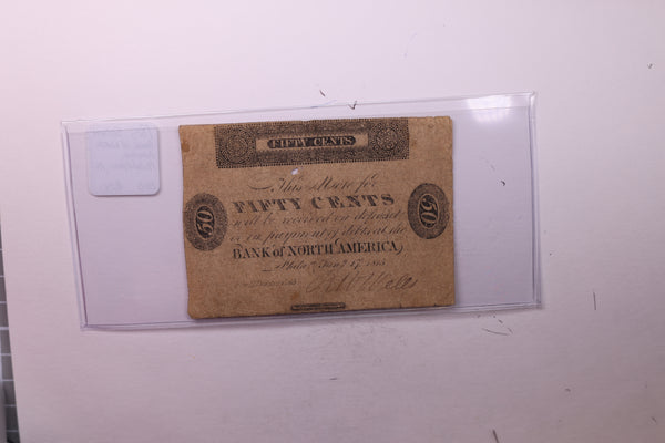 1815 50 Cent, Bank of North America, PA., Obsolete Currency., #PA008