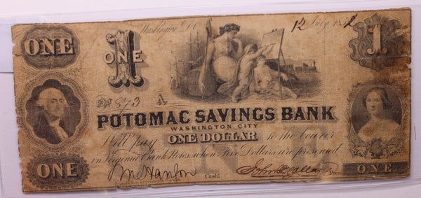 1852 $1, Potomac Savings Bank, Wash D.C., Obsolete Currency., #18379