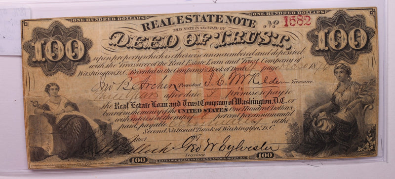 1876 $100, Real Estate Note, Wash D.C., Obsolete Currency.,